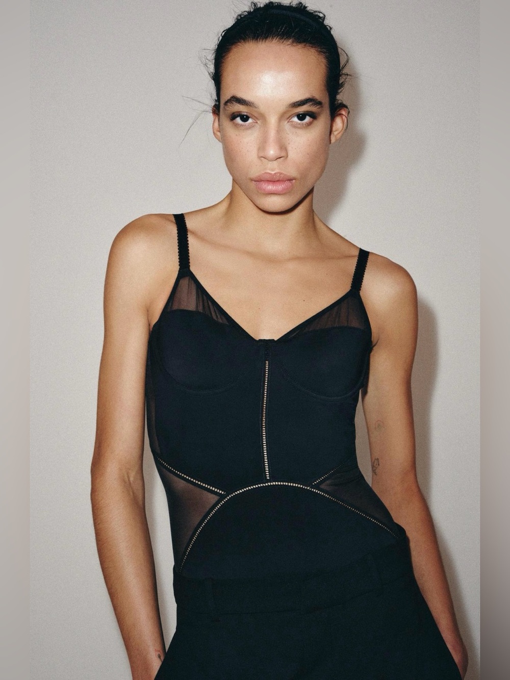 NWT Zara Combination Strappy Bodysuit Black  1355/020/800 Size S
